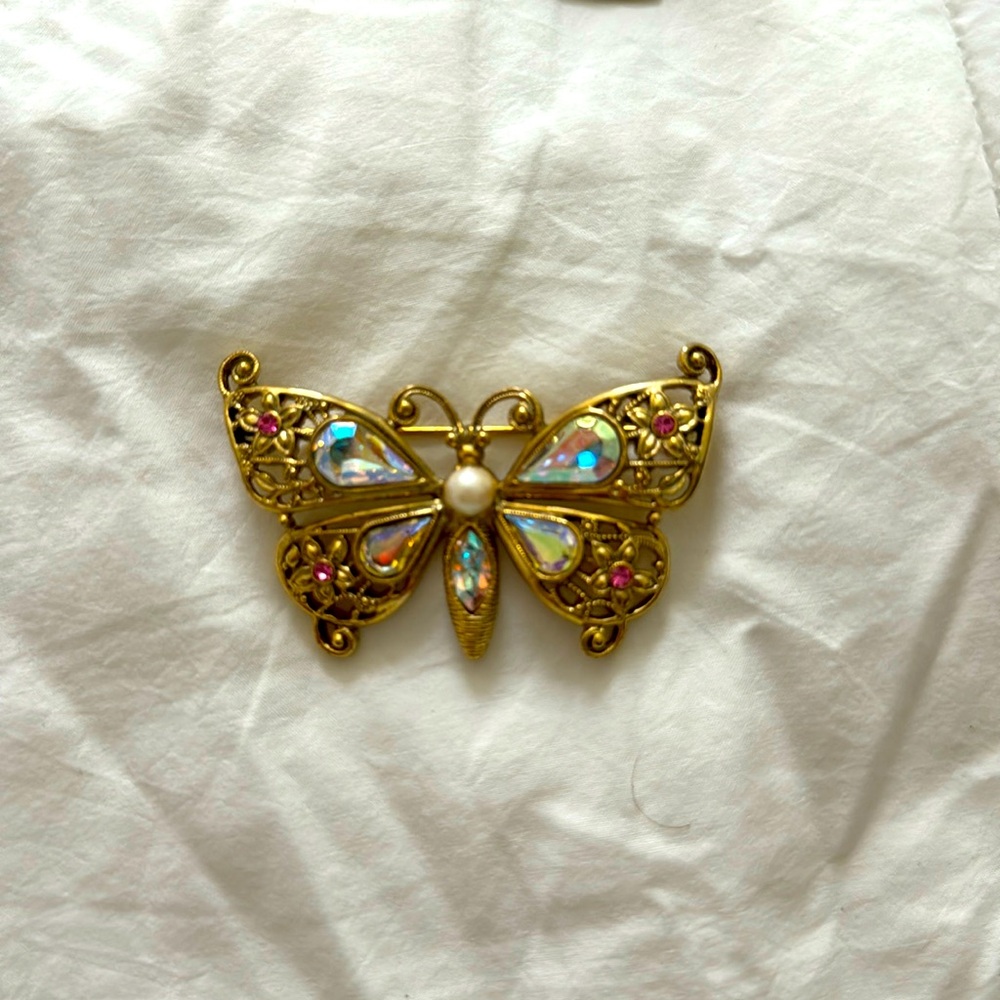 Costume Jewelry Butterfly Pin with rhinestones